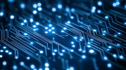 Abstract image of a circuit board with glowing blue lights.