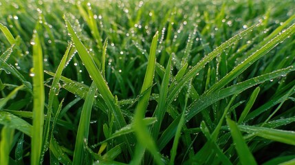 Dew-Covered Grass in Bright Sunshine