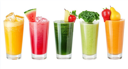 A collage of six different types of frink fruit and vegetable Juice glass of cocktail smoothie