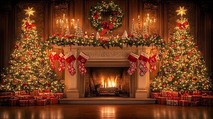 Obraz premium Festive Living Room Scene with Christmas Decorations