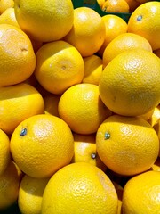 Yellow large oranges shot close-up. Background