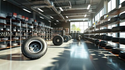Tire Storage and Display in a Modern Warehouse