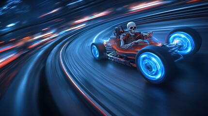 Futuristic racing car with glowing wheels on a dynamic track.