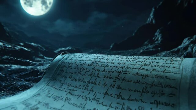 Ancient books on the deserted ancient roads left behind by the moonlight