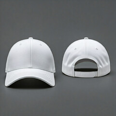 white baseball cap mockup front and back view on gray background