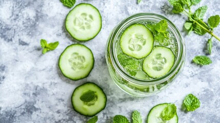 Refreshing Cucumber Mint Drink Top View