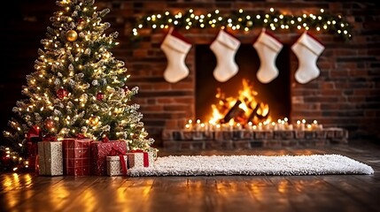 Cozy Christmas Living Room with Lights and Decorations