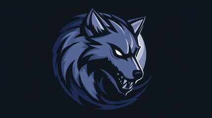 A fierce blue wolf with bared teeth and angry eyes, looking out of a circle.