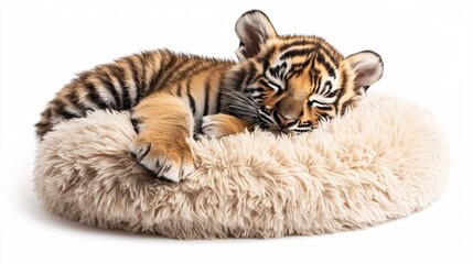 Obraz premium Sleepy Tiger Cub Relaxing on Fluffy Pillow