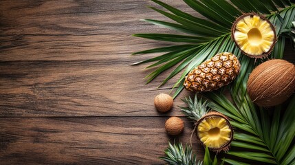 Tropical Decorations with Palm Elements and Fruits