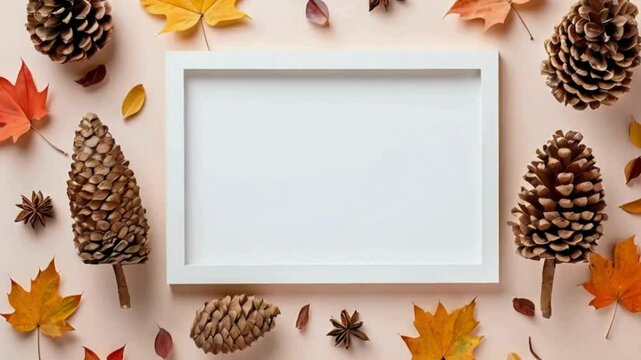 autumn frame with leaves and acorns