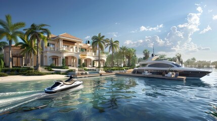 Luxury Villa, Yacht, and Jet Ski on a Tropical Island