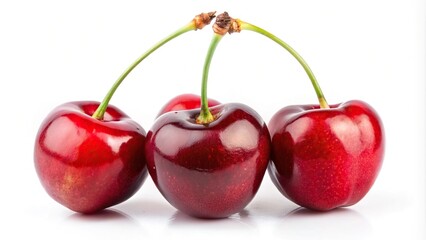 Close-up of three ripe cherries