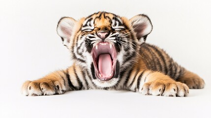 Fototapeta premium Yawning Tiger Cub with Mouth Wide Open