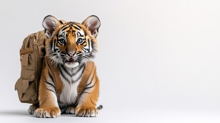 Obraz premium Playful Tiger Cub with Tiny Backpack Ready for Adventure