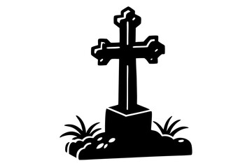 Easter, set of icons on a gray background. Wine bowl, willow, wreath of thorns and cross. 