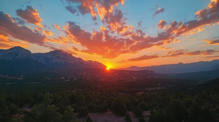Naklejka premium Sunset Over Mountain Landscape