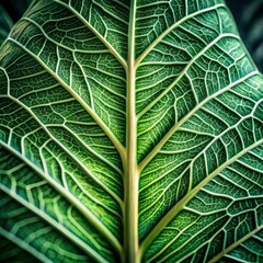 Closeup macro of exotic sage green tropical jungle leaf with veins texture , stylized earthy moody natural background with copy space