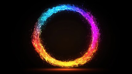 Power-up symbol in the shape of a rainbow flame with vibrant glowing energy radiating in all directions