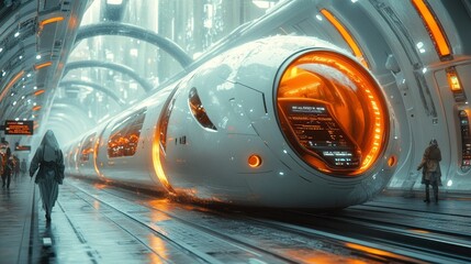 A futuristic urban transit station with sleek design, digital displays, and automated systems, reflecting the city's commitment to innovation and connectivity.