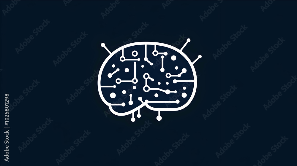Poster abstract technological brain with circuit board design elements on blue background