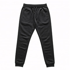 black sweatpants on white background  isolated  mockup template for design  fashion clothing  blank joggers  apparel  casual wear  sporty style