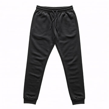 black sweatpants on white background  isolated  mockup template for design  fashion clothing  blank joggers  apparel  casual wear  sporty style