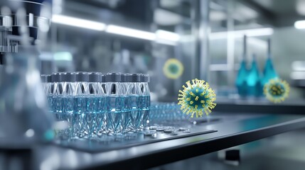 Vials and virus models in a lab