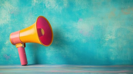 Megaphone on colorful background, vibrant design, communication tool