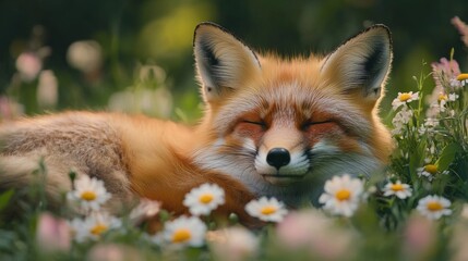 Peaceful Fox in Wildflower Meadow