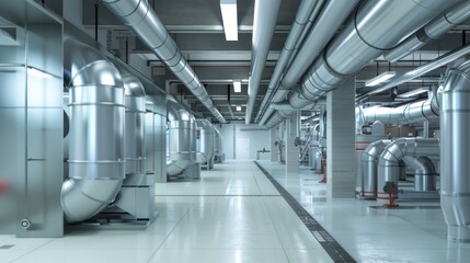 Obraz premium Industrial Ventilation System with Shiny Metal Pipes