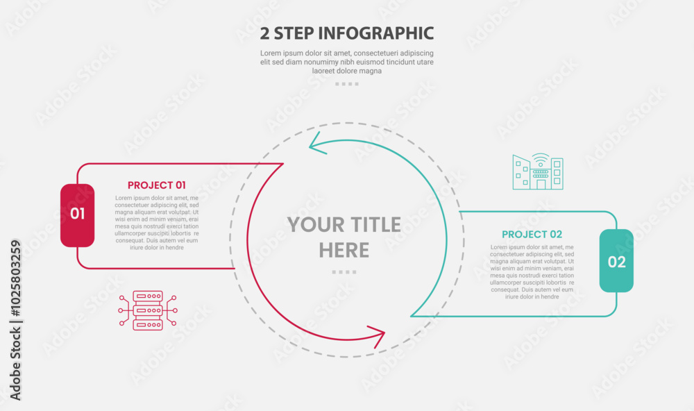 Aufkleber 2 points template infographic outline style with 2 point stage or step comparison template with big 