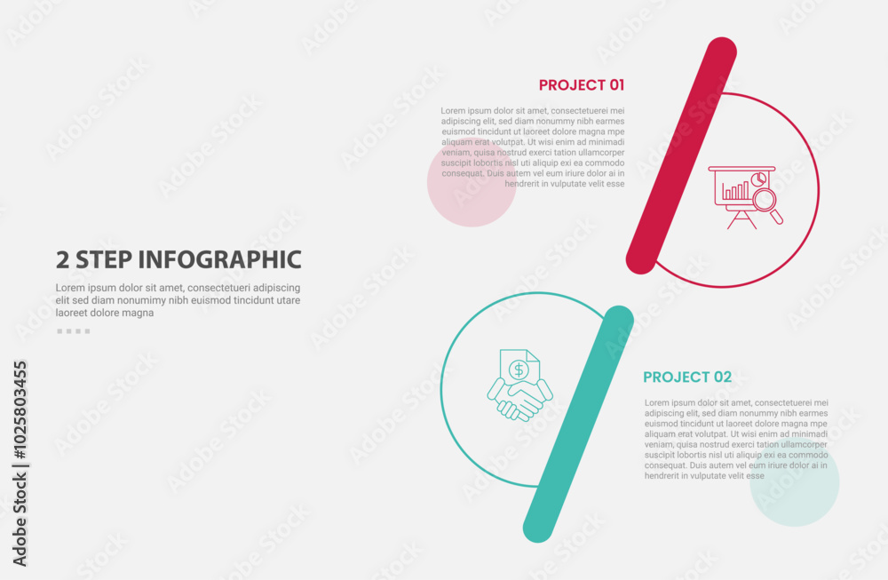 Poster 2 points template infographic outline style with 2 point stage or step comparison template with half