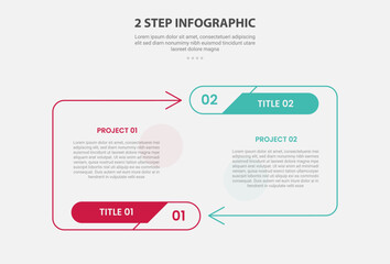 2 points template infographic outline style with 2 point stage or step comparison template with arrow line container opposite direction for slide presentation