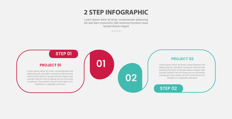 2 points template infographic outline style with 2 point stage or step comparison template with round box container with circle edge for slide presentation