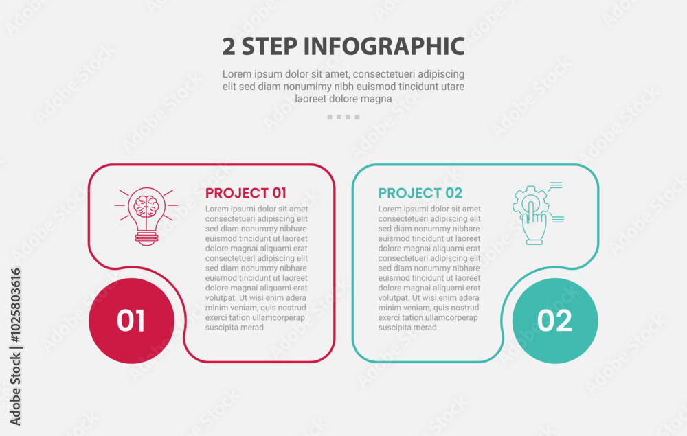 Fototapete 2 points template infographic outline style with 2 point stage or step comparison template with roun