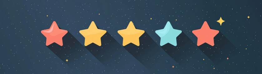 Obraz premium Colorful five-star rating illustration on a dark background, perfect for reviews, evaluations, or feedback themes.