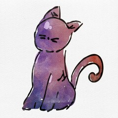 水彩 秋を彩る、猫のおしゃれな手描きイラスト