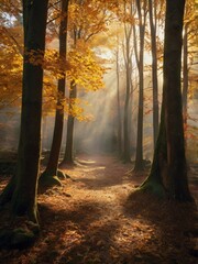 Fototapeta premium Autumn Maple Tree Forest Road