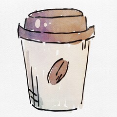 水彩 秋を彩る、コーヒーのおしゃれな手描きイラスト