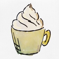 水彩 秋を彩る、コーヒーのおしゃれな手描きイラスト