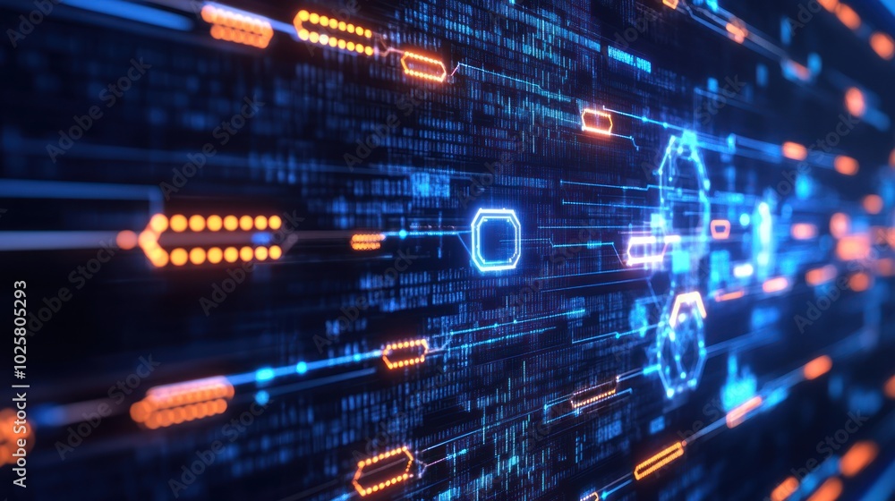 Poster a futuristic data technology background for blockchain networks, featuring interconnected digital no