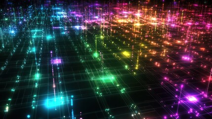 A futuristic data technology background featuring digital lines and grids representing data streams, with interconnected nodes glowing in vibrant colors, symbolizing advanced technology