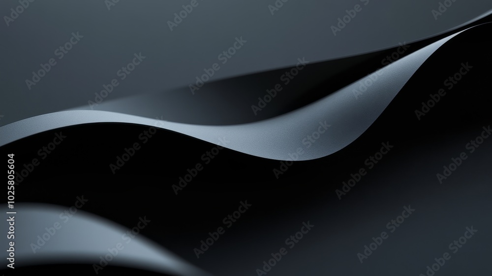 Poster a close-up view of smooth, flowing black material creating elegant curves and shadows.