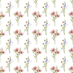 Seamless background, watercolor floral pattern with flowers. Repeat fabric wallpaper print texture. Perfectly for wrapped paper, backdrop.