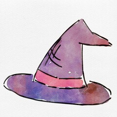 水彩 秋を彩る、魔女の帽子のおしゃれな手描きイラスト