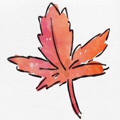 水彩 秋を彩る、紅葉のおしゃれな手描きイラスト