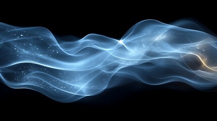 Fototapeta premium Ethereal blue waves of light on a black background.