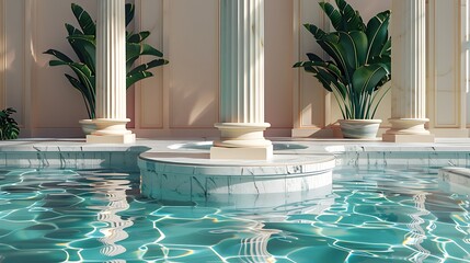Swimming pool in a villa with white furniture