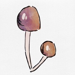 水彩 秋を彩る、きのこのおしゃれな手描きイラスト